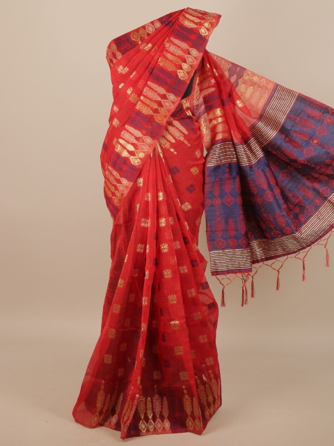 

Pothys Red & Blue Ethnic Motifs Jute Silk Saree