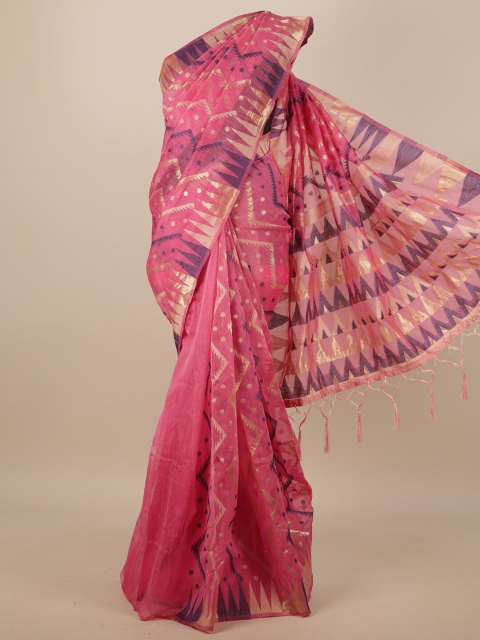 

Pothys Pink & Purple Geometric Woven Design Jute Silk Saree
