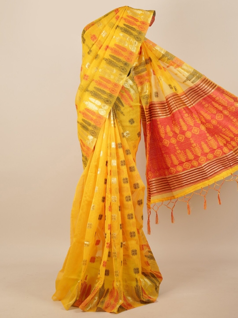 

Pothys Yellow & Red Ethnic Motifs Jute Silk Saree