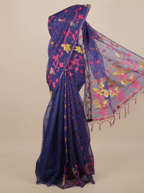 

Pothys Blue & Pink Floral Woven Design Jute Silk Saree