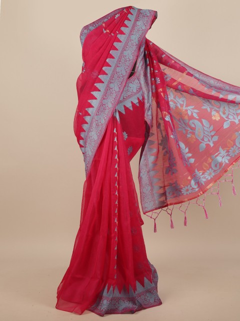 

Pothys Magenta & Blue Woven Design Jute Silk Saree