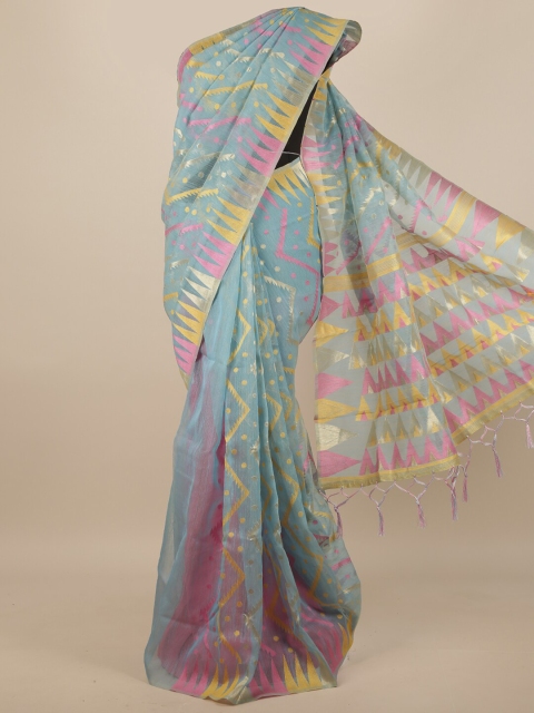 

Pothys Blue & Pink Woven Design Jute Silk Saree