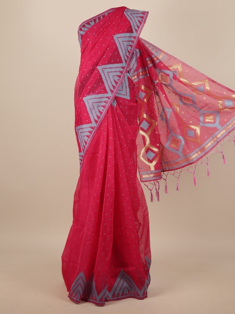 

Pothys Magenta & Blue Woven Design Jute Silk Saree