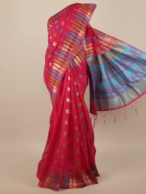 

Pothys Magenta & Blue Woven Design Jute Silk Saree