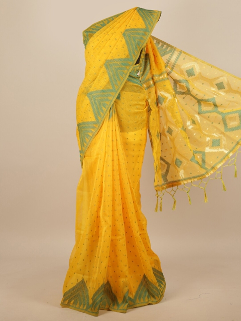 

Pothys Yellow & Green Woven Design Jute Silk Saree