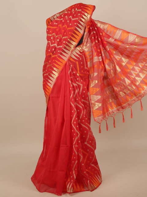 

Pothys Red & Orange Woven Design Jute Silk Saree