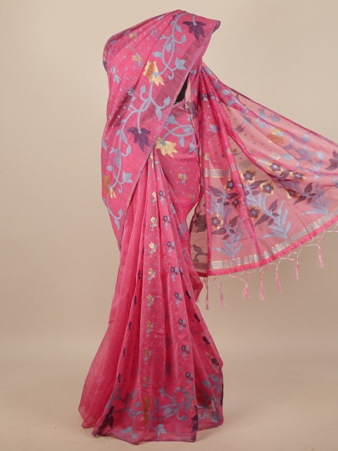 

Pothys Pink & Blue Woven Design Jute Silk Saree