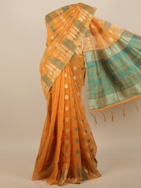 

Pothys Orange & Green Woven Design Jute Silk Saree