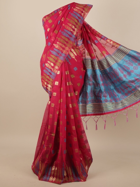 

Pothys Magenta & Blue Woven Design Jute Silk Saree