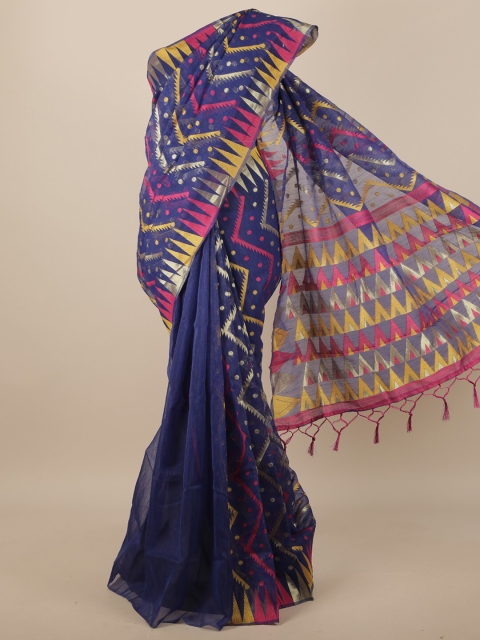 

Pothys Blue & Pink Woven Design Jute Silk Saree