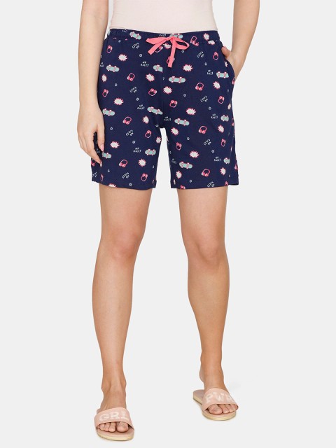 

Zivame Women Navy Blue & Pink Printed Lounge Shorts