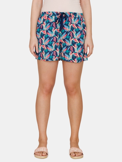 

Zivame Women Blue & Pink Printed Mid Rise Lounge Shorts