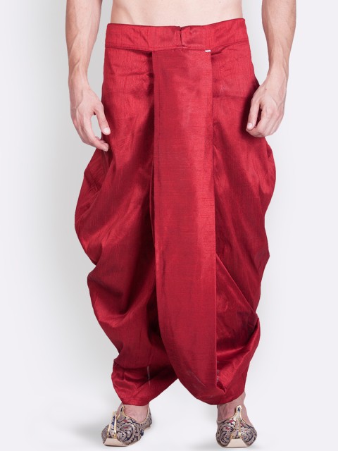 

Sanwara Men Red-Coloured Solid Traditional Art Silk Dhoti Pants