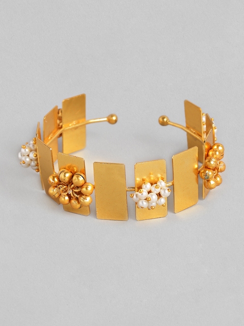 

MIDASKART Women Gold-Toned & White Pearls Handcrafted Cuff Bracelet