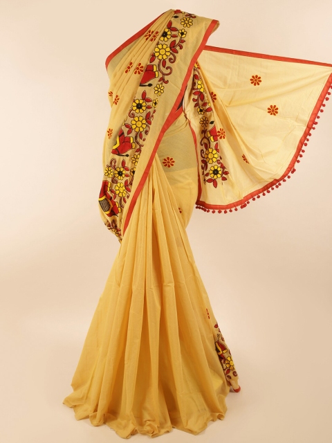 

Pothys Beige & Red Embroidered Saree