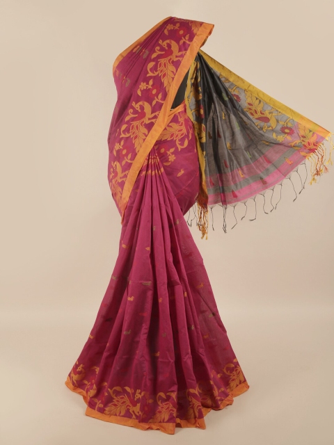 

Pothys Magenta & Yellow Woven Design Saree