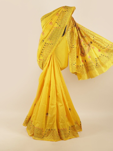 

Pothys Yellow & Magenta Ethnic Motifs Embroidered Saree