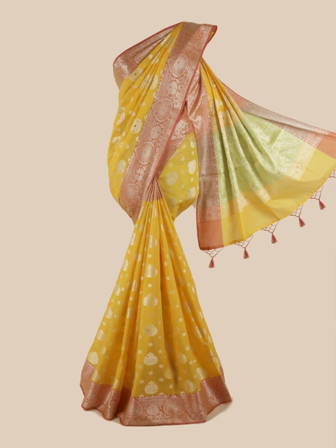 

Pothys Yellow & Red Woven Design Beads and Stones Saree