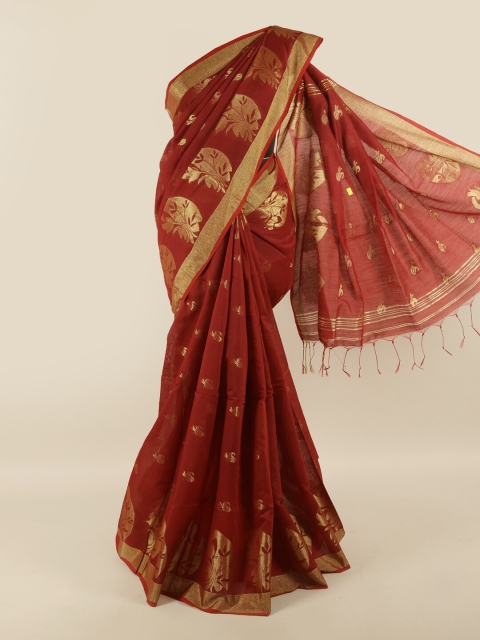 

Pothys Maroon & Gold-Toned Ethnic Motifs Saree