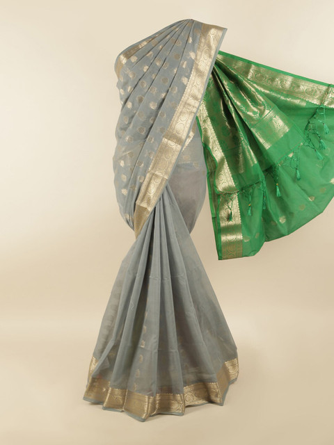 

Pothys Grey & Green Woven Design Saree