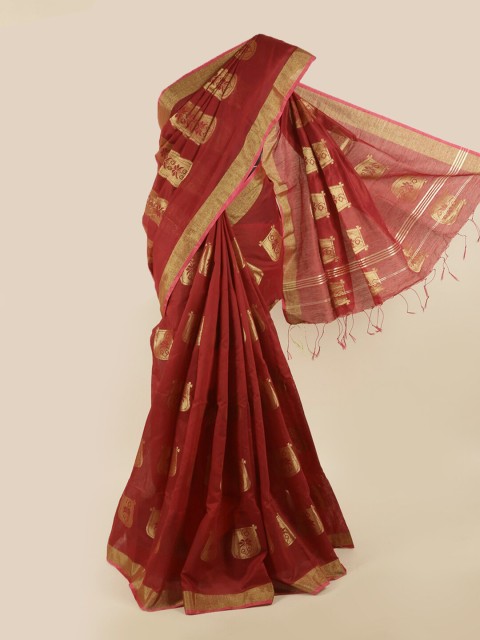 

Pothys Maroon & Gold-Toned Woven Design Saree