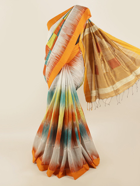 

Pothys White & Orange Printed Saree