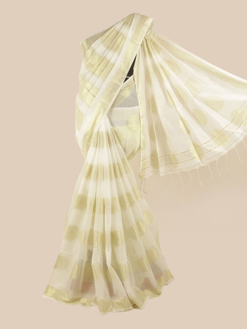 

Pothys Off White & Gold-Toned Woven Design Zari Saree
