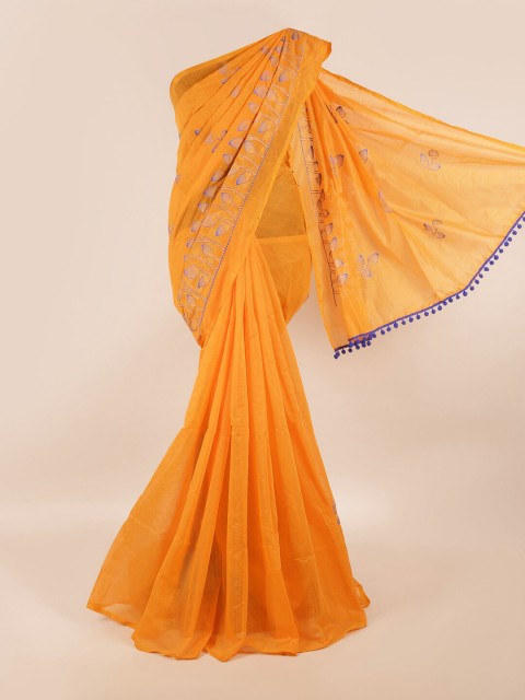 

Pothys Orange & Blue Floral Embroidered Saree