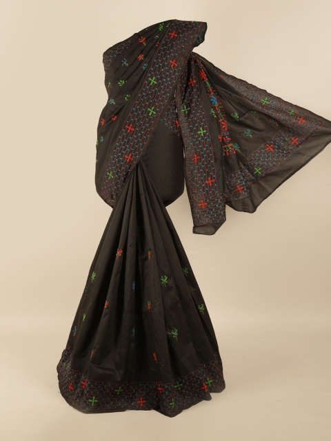 

Pothys Black & Red Ethnic Motifs Embroidered Saree