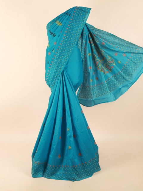 

Pothys Blue & Yellow Ethnic Motifs Embroidered Saree