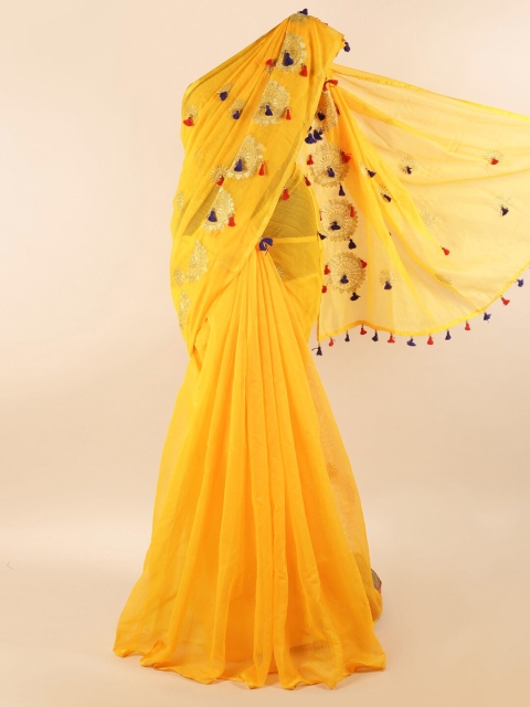 

Pothys Yellow & Blue Embellished Saree