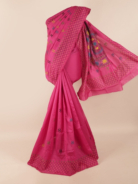 

Pothys Pink & Yellow Ethnic Motifs Embroidered Saree