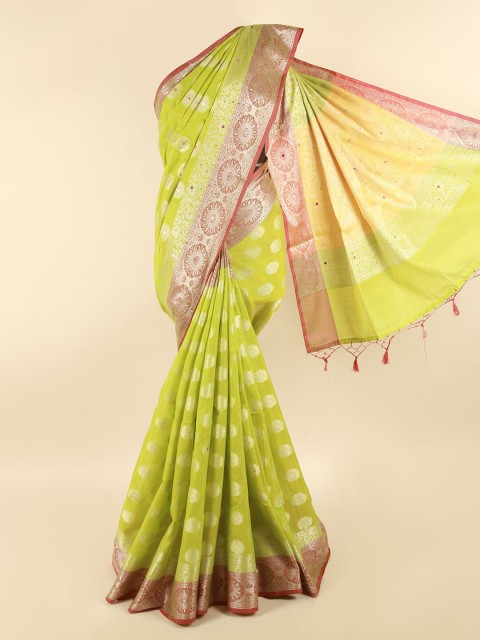

Pothys Green & Silver-Toned Woven Design Saree