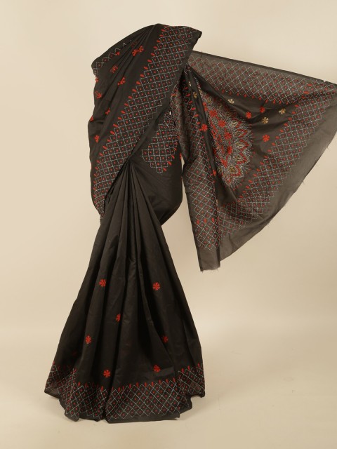 

Pothys Black & Red Ethnic Motifs Embroidered Saree
