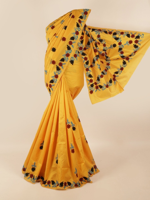 

Pothys Yellow & Maroon Floral Embroidered Saree