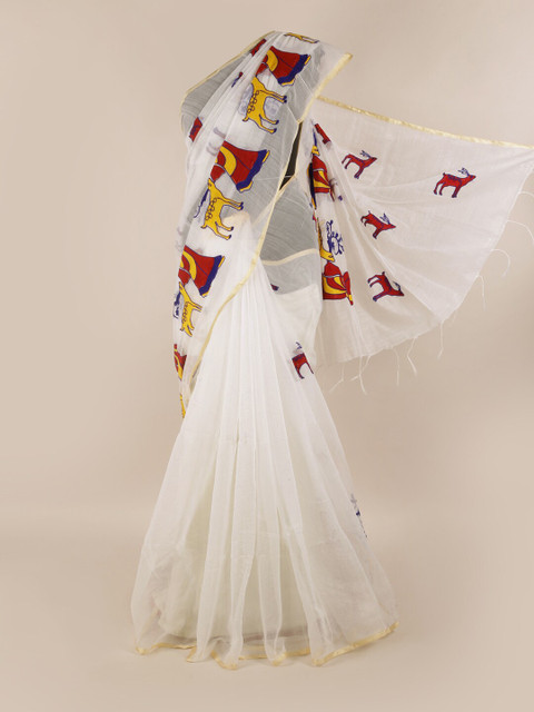 

Pothys White & Red Ethnic Motifs Embroidered Saree