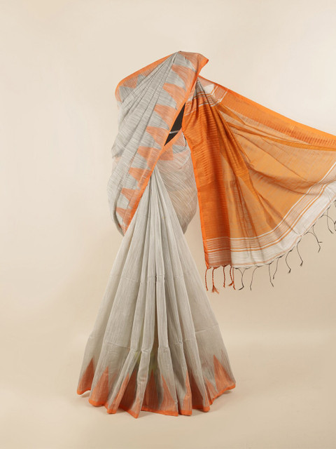 

Pothys Grey & Orange Woven Design Saree