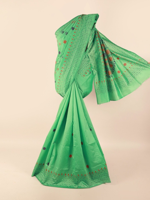 

Pothys Green & Red Ethnic Motifs Embroidered Saree