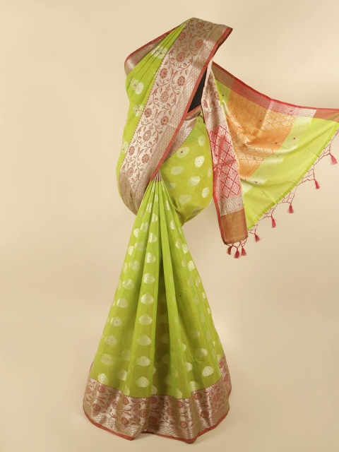 

Pothys Green & Red Woven Design Beads and Stones Saree