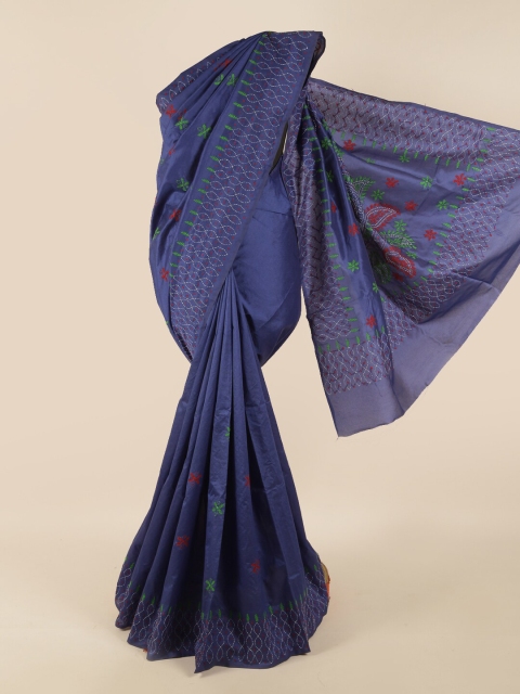 

Pothys Blue & Red Ethnic Motifs Embroidered Saree