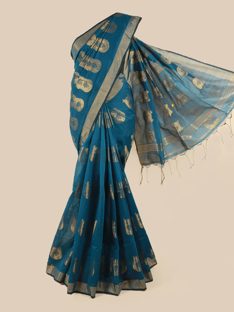 

Pothys Blue & Gold-Toned Woven Design Saree