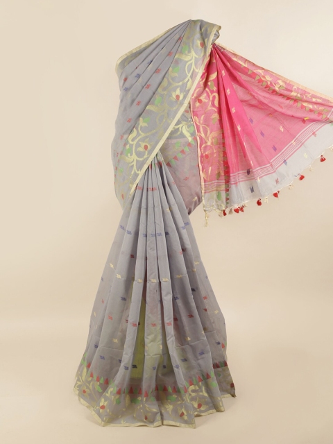 

Pothys Grey & Pink Woven Design Saree
