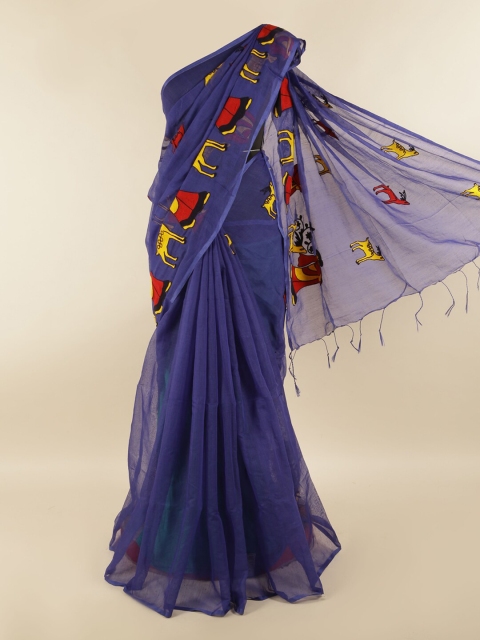 

Pothys Blue & Red Ethnic Motifs Embroidered Saree