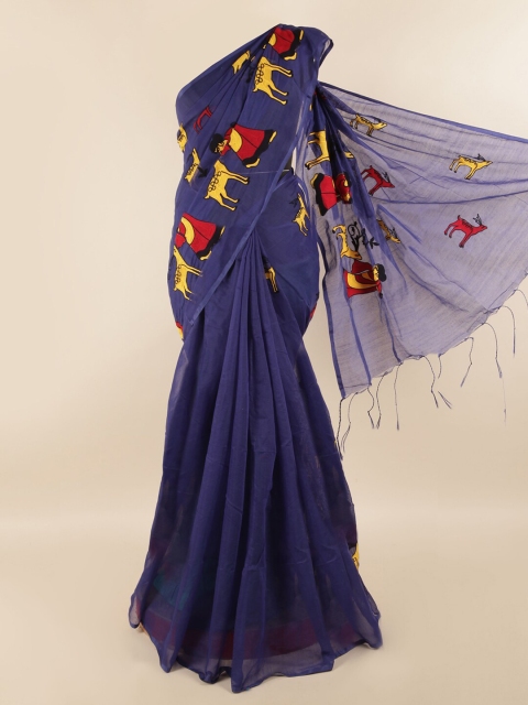 

Pothys Blue & Red Ethnic Motifs Embroidered Saree