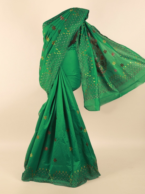 

Pothys Green & Yellow Ethnic Motifs Embroidered Saree
