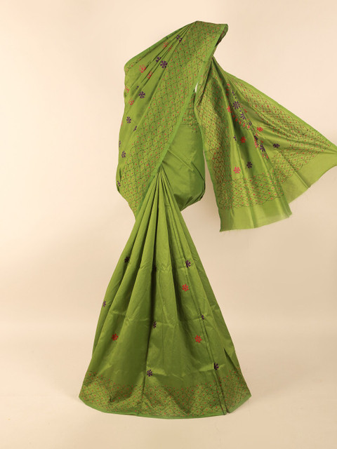

Pothys Green & Purple Floral Embroidered Saree