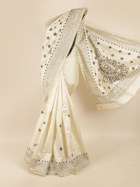 

Pothys Cream-Coloured & Black Ethnic Motifs Embroidered Saree