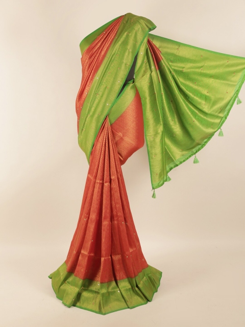 

Pothys Orange & Green Woven Design Silk Blend Saree