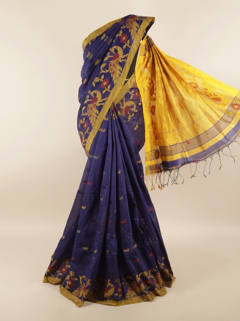 

Pothys Blue & Yellow Woven Design Saree