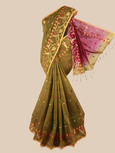 

Pothys Green & Gold-Toned Woven Design Saree